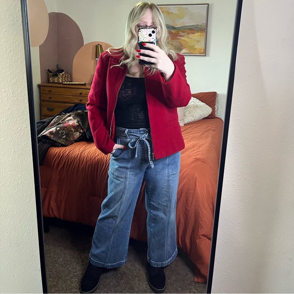 Vintage 90s 100% wool Sag Harbor Women's Bold Red Blazer academia indie prep